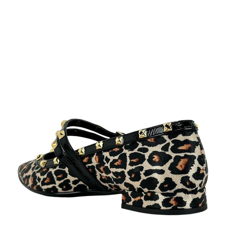 Divine Follie Scarpe Donna, Ballerina, Tessuto Maculato, Borchie, Nero, bassiniboutique