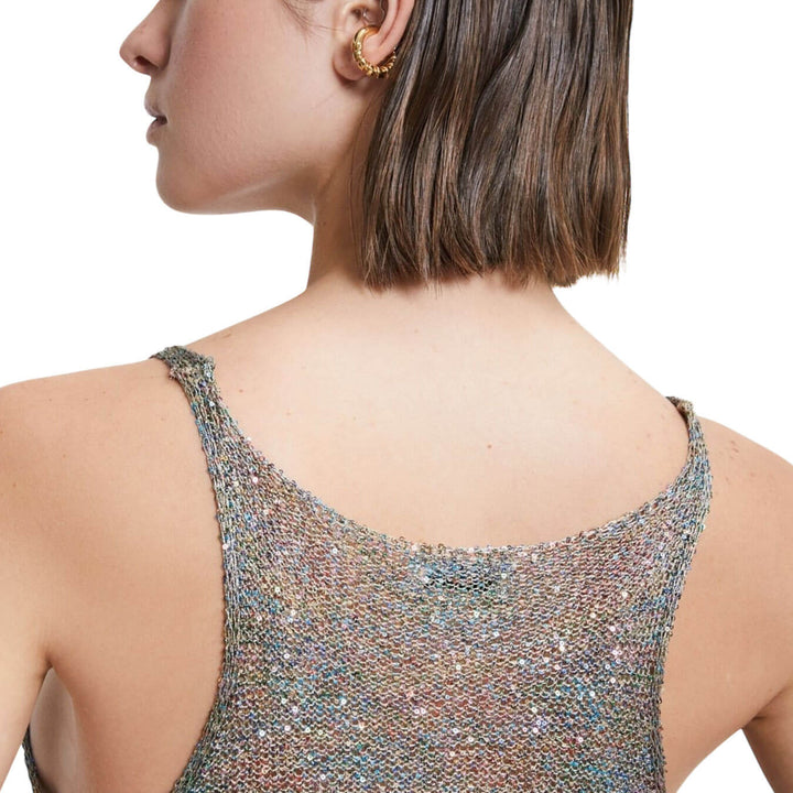 Ottod'Ame Women's Jersey, Tank Top, Sequins, Mixed Fabric, Grey