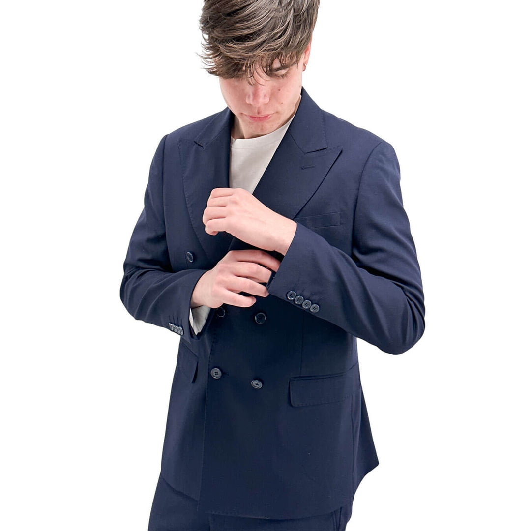 Marco Nils Men's Suit, Double-Breasted, Mixed Fabric, Blue