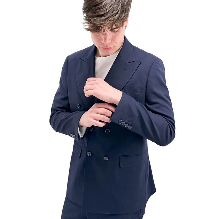 Marco Nils Men's Suit, Double-Breasted, Mixed Fabric, Blue