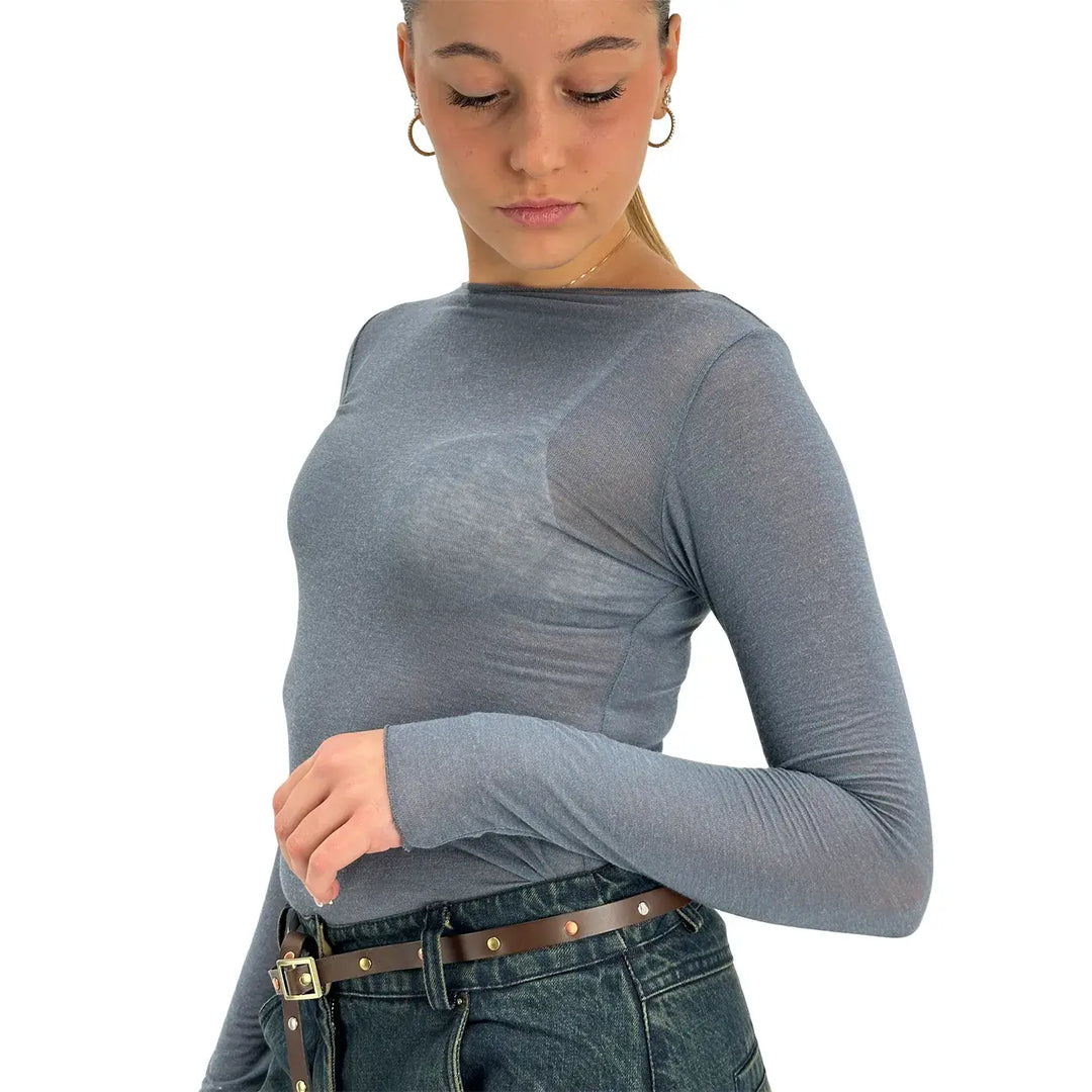 Tensione In, Maglia, Donna, Scollo a Barca, Misto Cashmere, Piombo