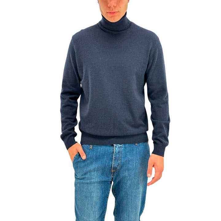 Refabrics Maglia Uomo, Basic, Collo Alto, Cashmere, Blu