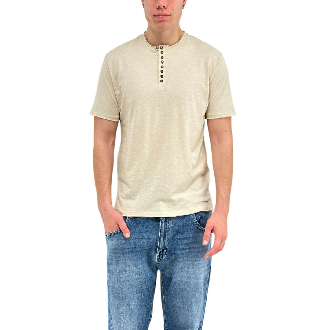 MarKup Men's Shirt, Serafino, Short Sleeve, Cotton, Beige