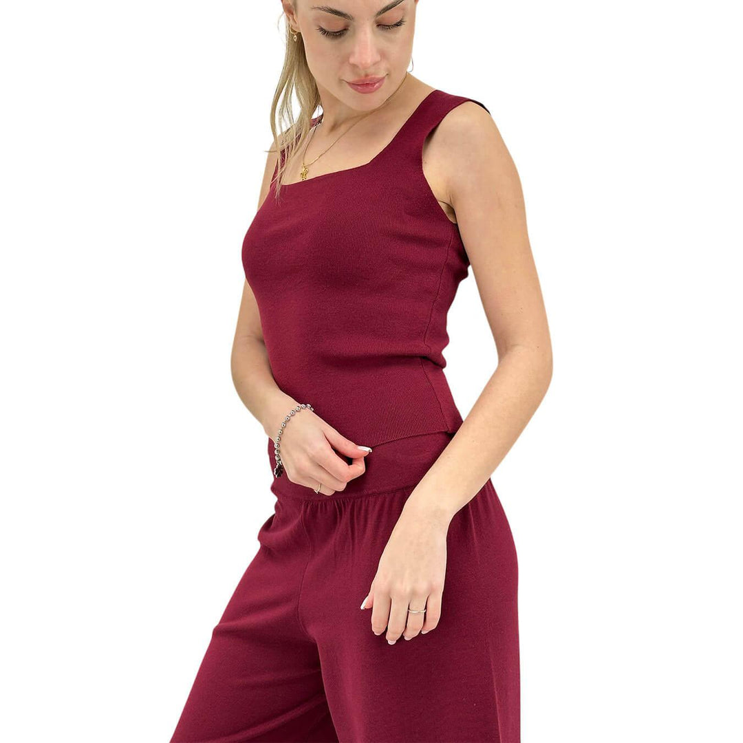 Kontatto Women's Jersey, Tank Top, Crop, Mixed Fabric, Bordeaux