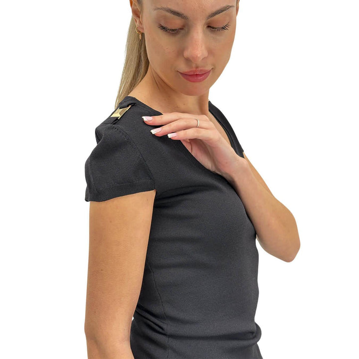 Relish Eric Women's Jersey, Basic T-Shirt, Mixed Fabric, Black