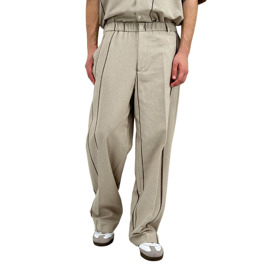 I'm Brian Men's Pants, Stripe Pattern, Wide Leg, Beige