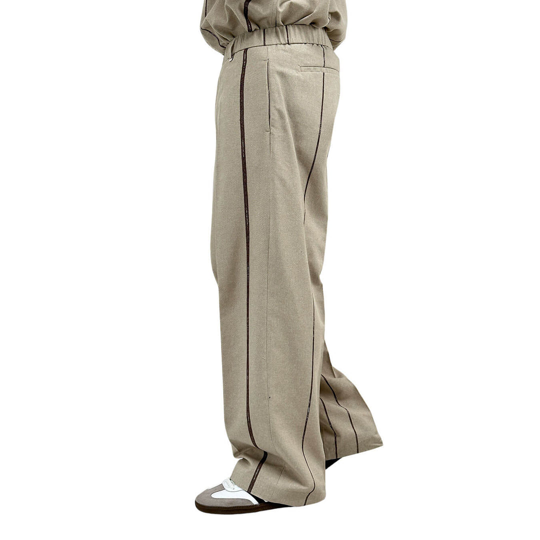 I'm Brian Men's Pants, Stripe Pattern, Wide Leg, Beige
