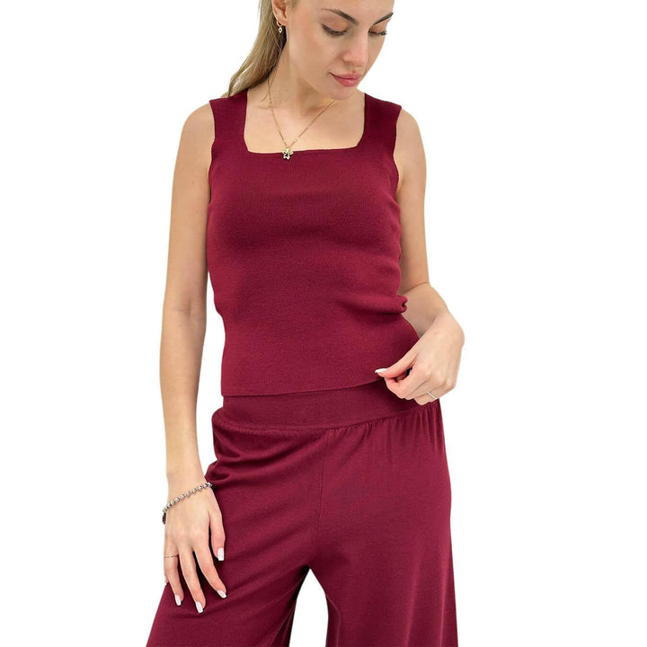 Kontatto Women's Jersey, Tank Top, Crop, Mixed Fabric, Bordeaux