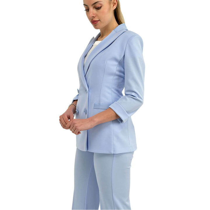 Imperial Women's Double Breasted Jacket, Lapels, Satin, Light Blue