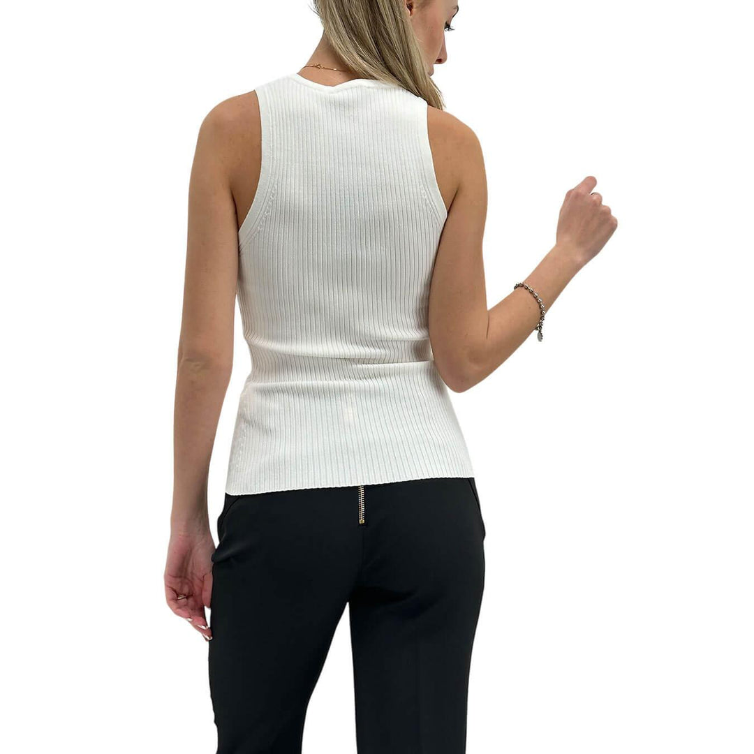 Relish Reina Women's Jersey, Ribbed Tank Top, Logo Chain, White