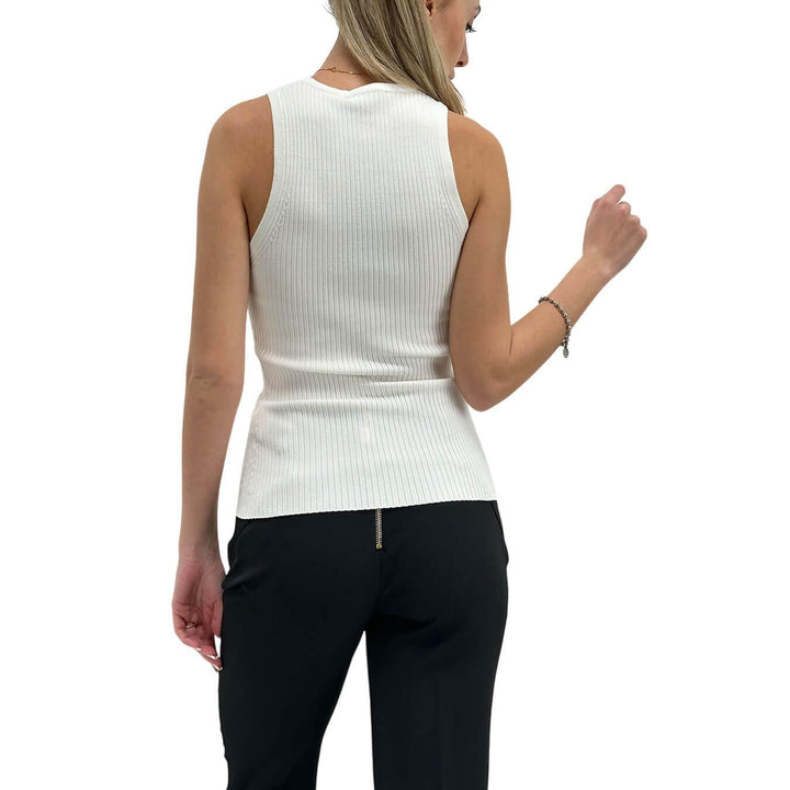 Relish Reina Women's Jersey, Ribbed Tank Top, Logo Chain, White