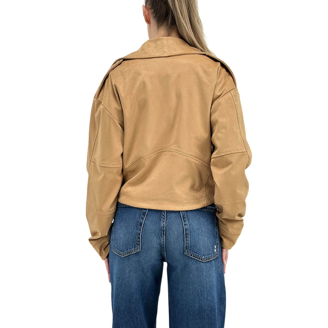 Motel Women's Jacket, Biker Style, Eco-Leather, Beige