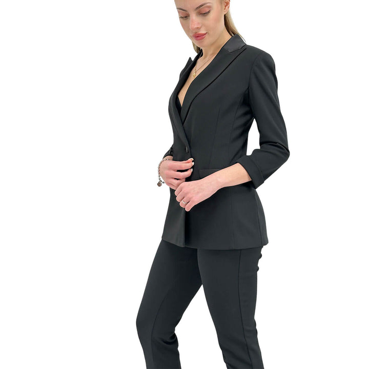 Imperial Giacca Doppiopetto Donna, Revers, Satin, Nero