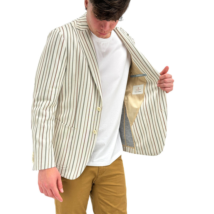 MarKup Giacca Uomo, Blazer Monopetto, Gessato, Beige