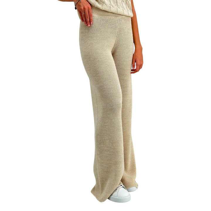 Kontatto Women's Pants, Long, Wide Leg, Mixed Fabric, Ecru