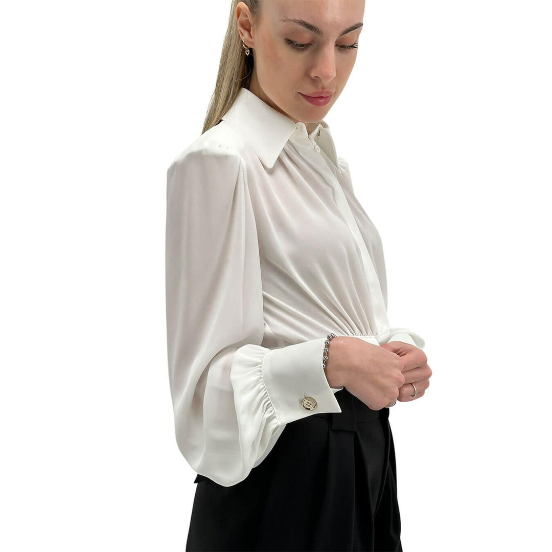 Relish Kugat Women's Shirt, Crop, Decorative Pockets, White