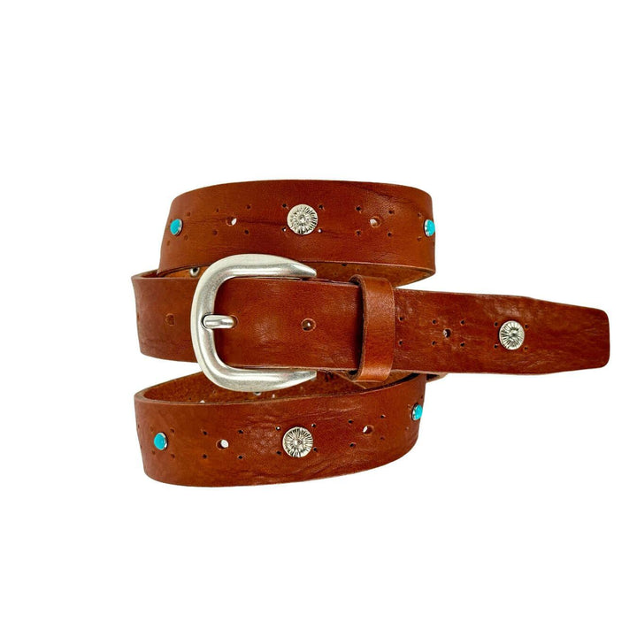 Bassini Cintura Uomo,Borchie, Fibbia Argento, Vero Cuoio, Marrone - BassiniBoutique.it