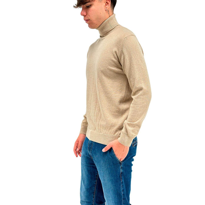 Refabrics Maglia Uomo, Basic, Collo Alto, Cashmere, Beige
