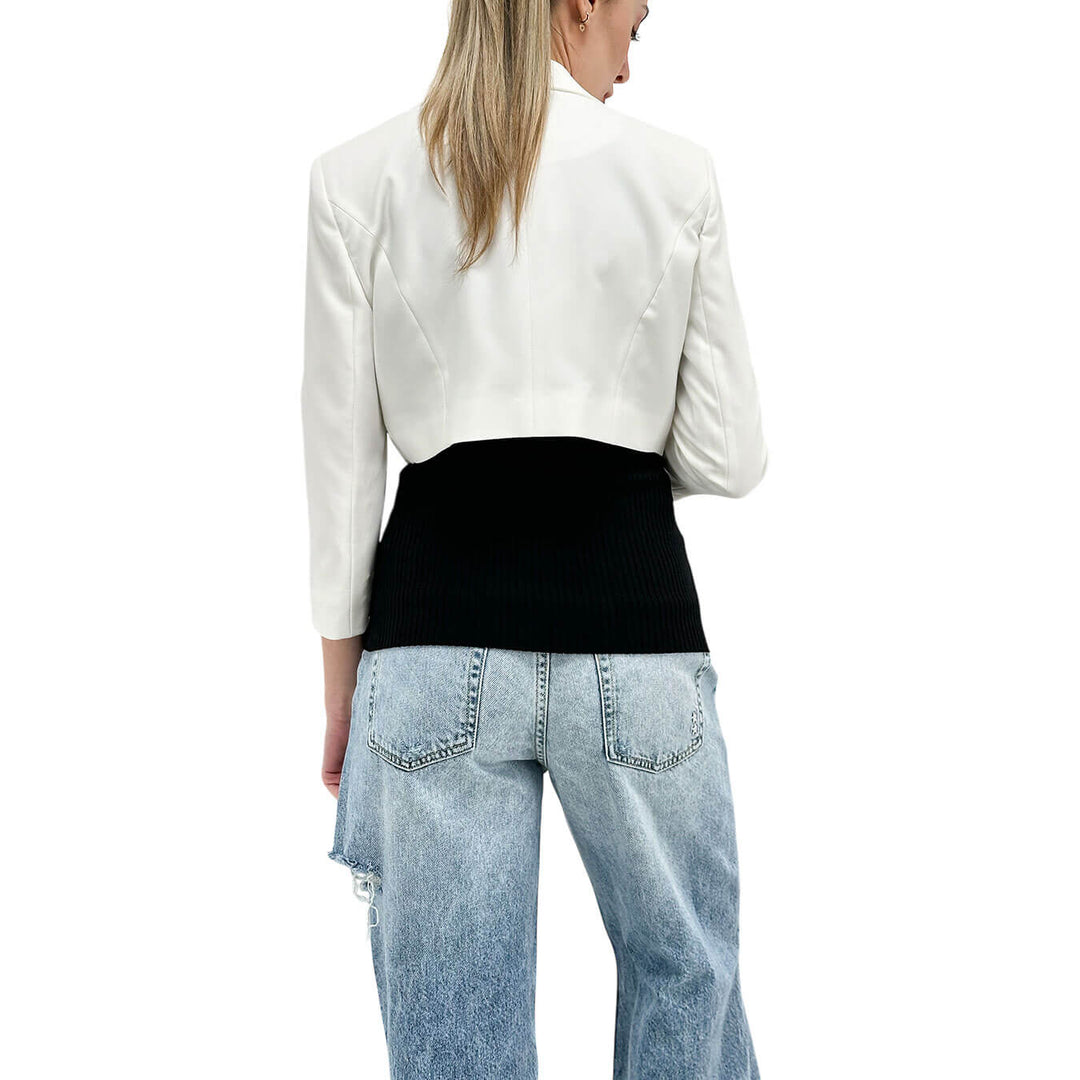Relish Urania Women's Jacket, Short, Open, Mixed Fabric, White