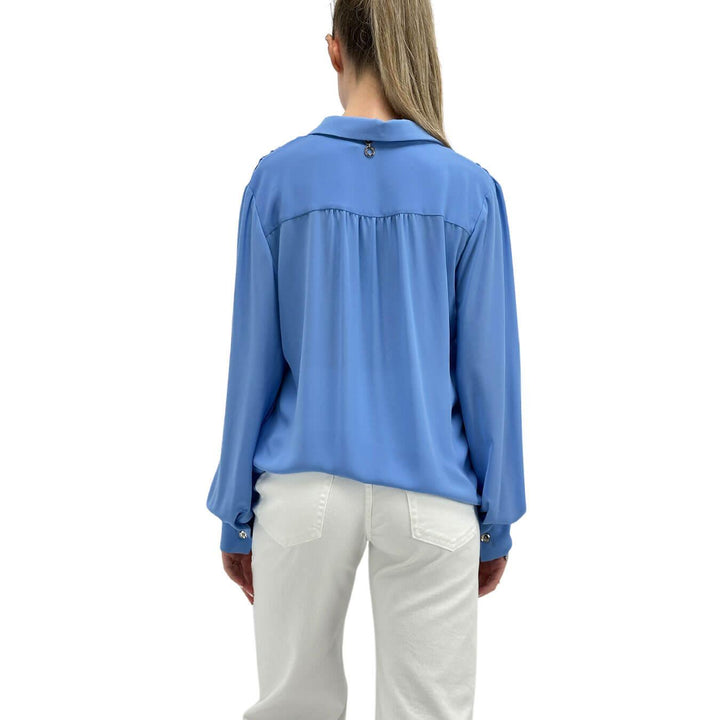 Relish Marbella Blouse Women, V-Neck, Chain Logo, Light Blue