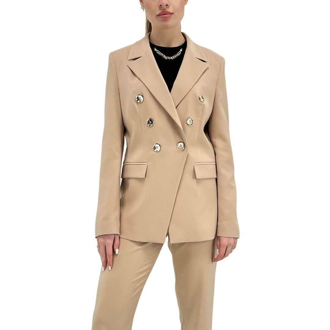 Relish Belsa Women's Jacket, Double Breasted, Gold Buttons, Beige