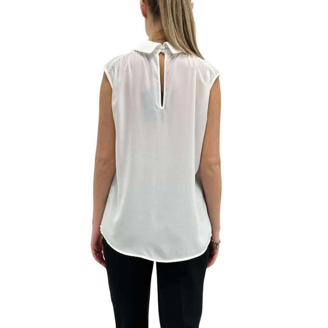 Relish Women's Blouse, Sleeveless, V-Neck, Collar, White