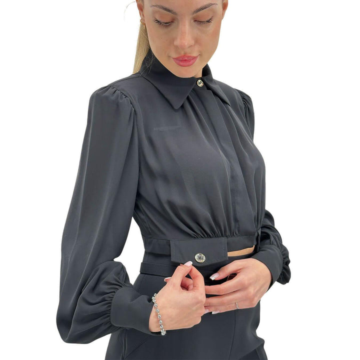 Relish Kugat Women's Shirt, Crop, Decorative Pockets, Black