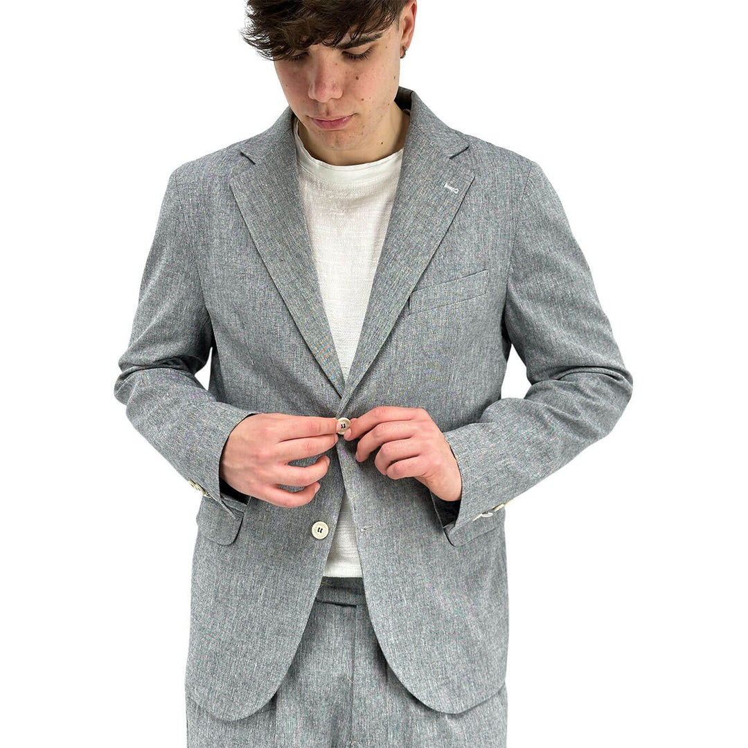 BL.11 Block Eleven Men's Suit, Single Breasted, Linen Blend, Grey