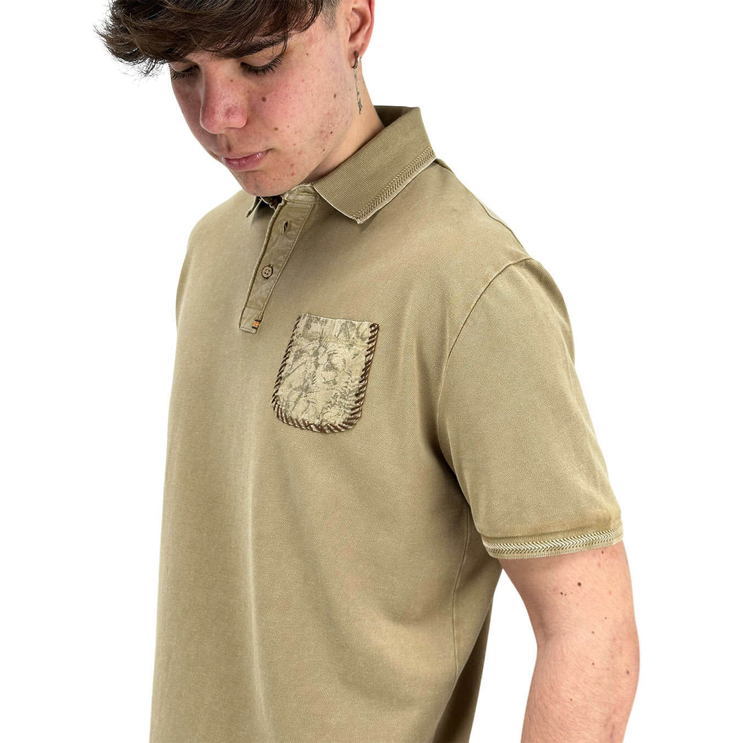 MarKup Men's Shirt, Polo, Short Sleeve, Three Buttons, Beige