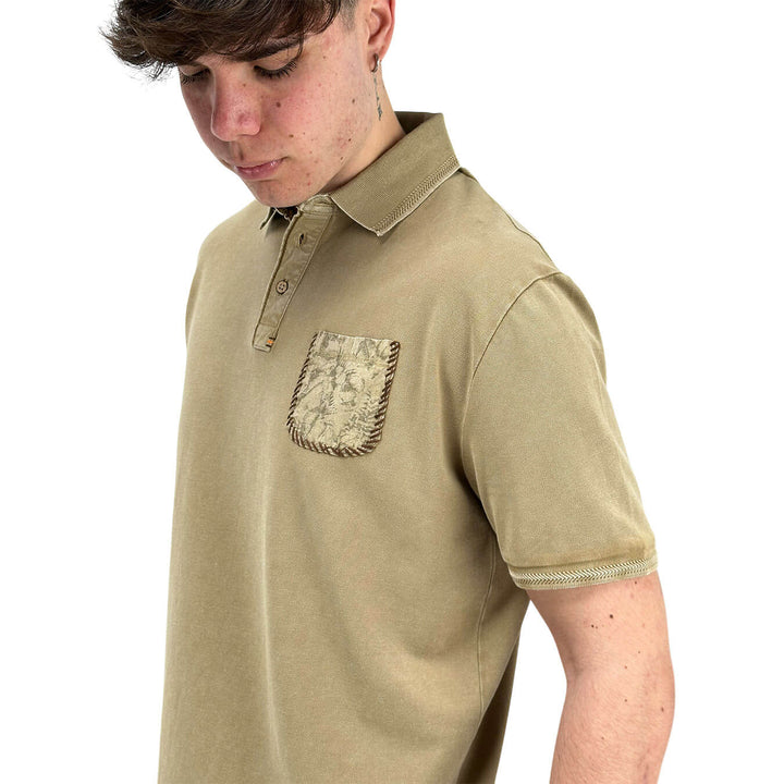 MarKup Men's Shirt, Polo, Short Sleeve, Three Buttons, Beige