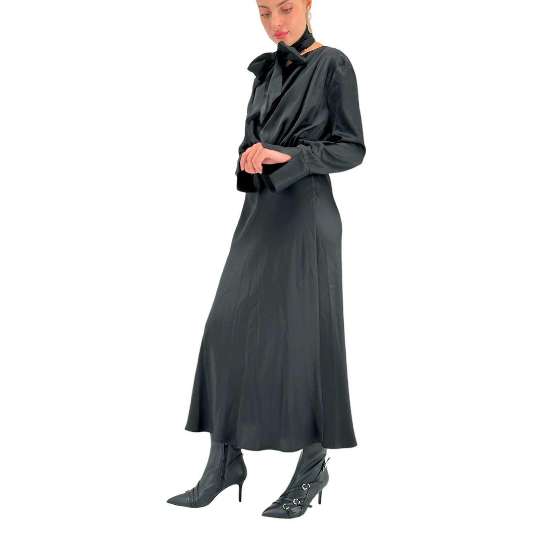 Imperial Women's Dress, Long, Bow Tie, Viscose, Black