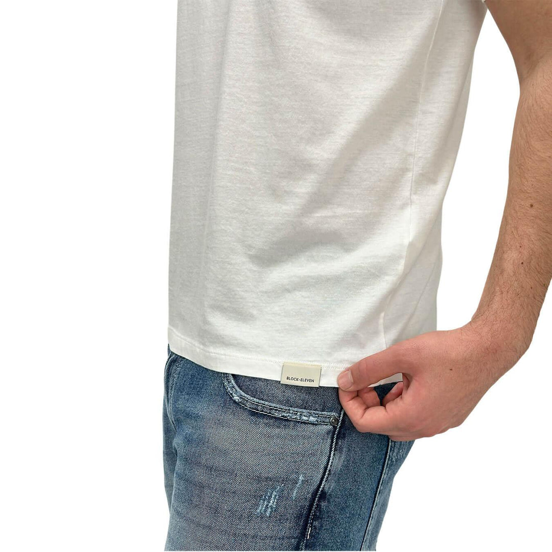 BL.11 Block Eleven Men's T-Shirt, Decorated Pocket, Cotton, White