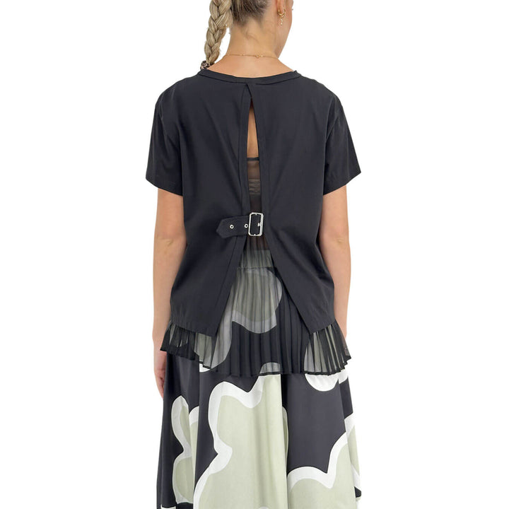 Meimeij Maglia Donna, T-Shirt, Girocollo, Fibbia Retro, Cotone, Nero