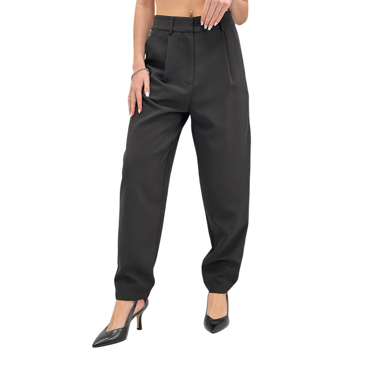 Koralline Women's Cargo Pants, Front Pleats, Black