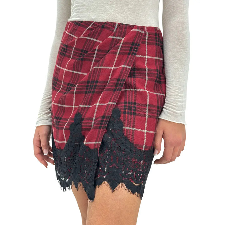 Tensione In, Gonna, Donna, Check, Pizzo, Rosso