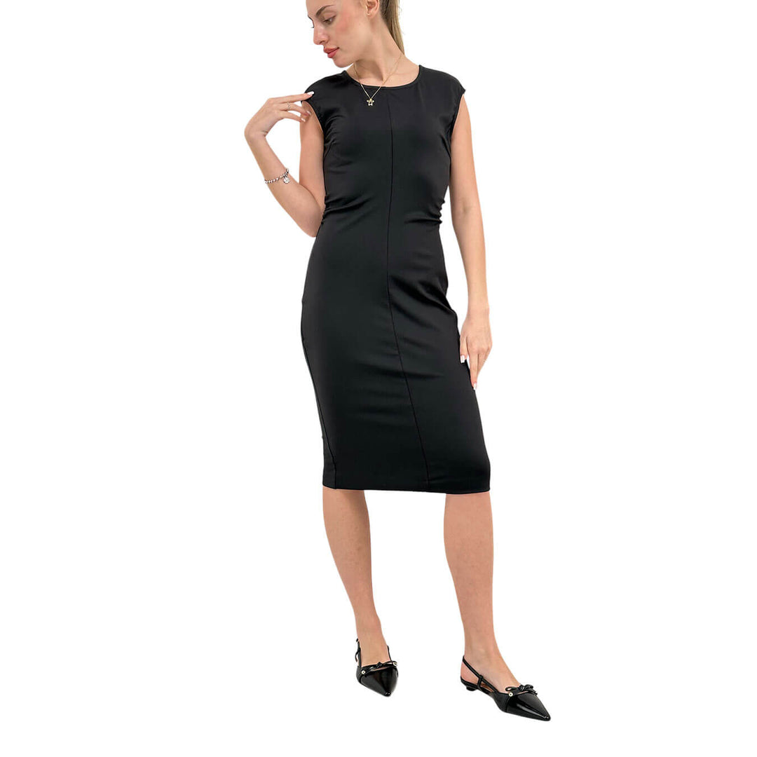 Koralline Women's Dress, Stitch Milano, Mixed Fabric, Black