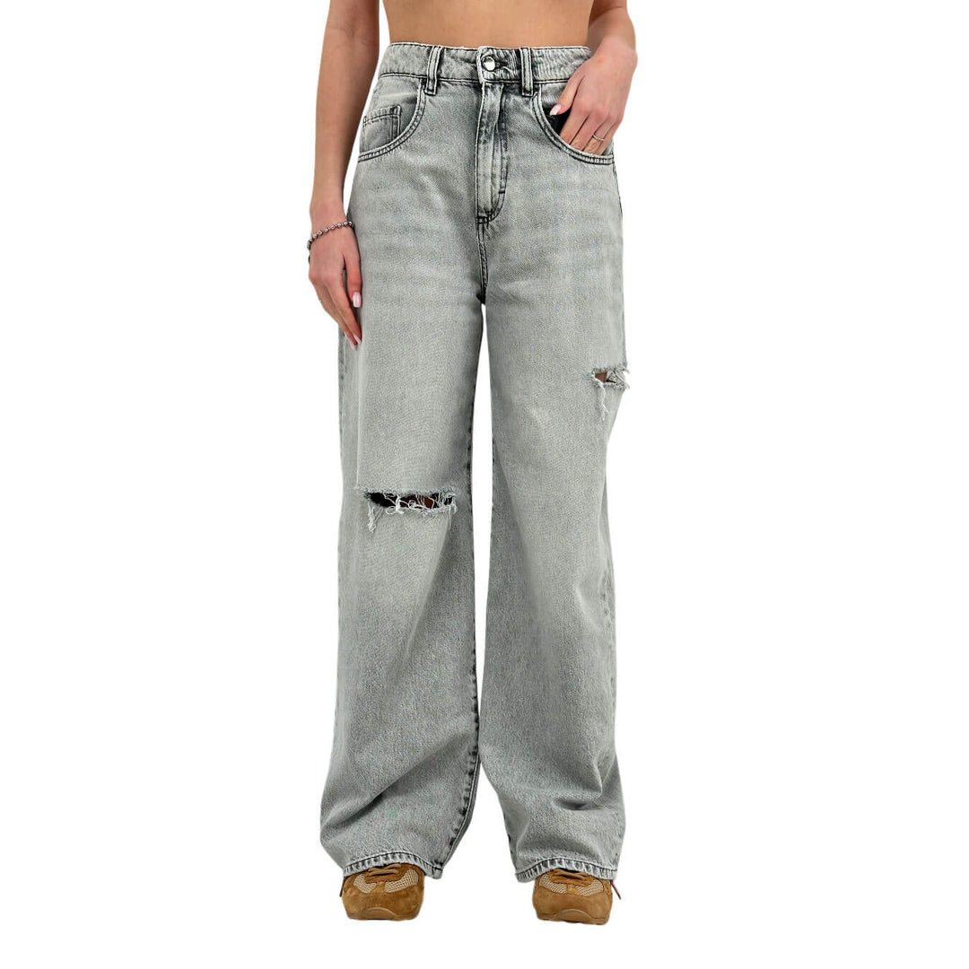 Icon Denim Poppy Pantaloni Donna, Jeans, Strappi, Cotone, Grigio