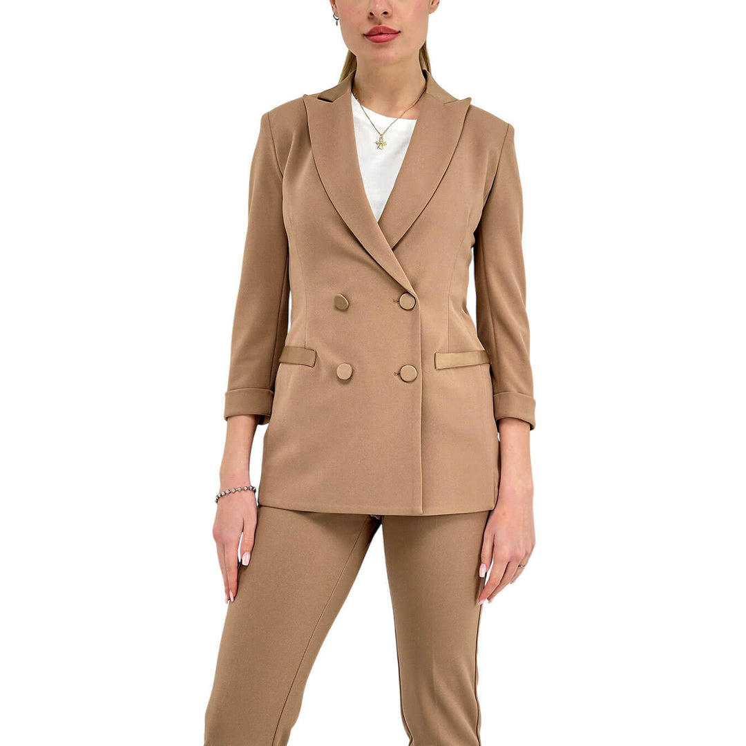 Imperial Women's Double Breasted Jacket, Lapels, Satin, Beige