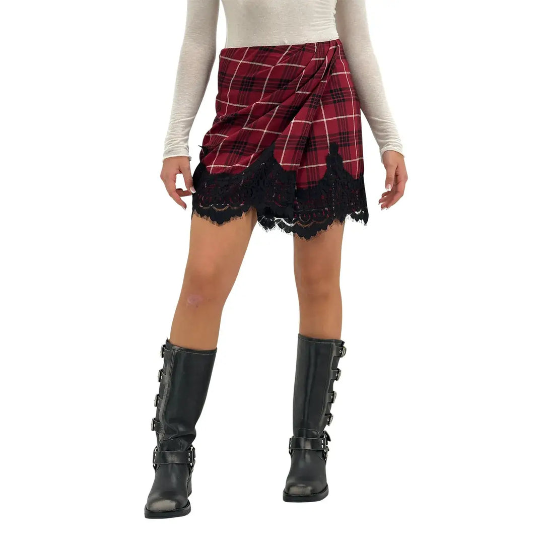 Tensione In, Gonna, Donna, Check, Pizzo, Rosso