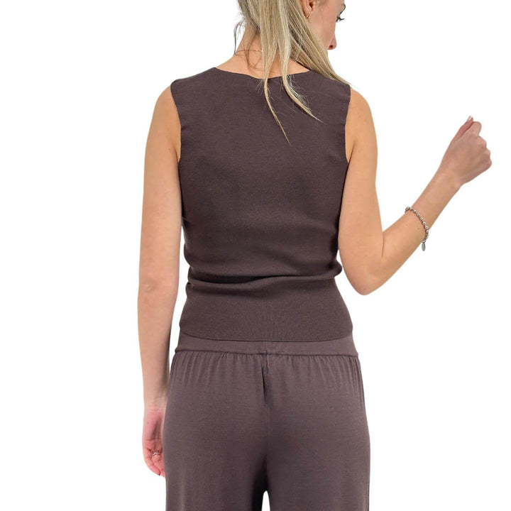 Kontatto Women's Jersey, Tank Top, Crop, Mixed Fabric, Brown