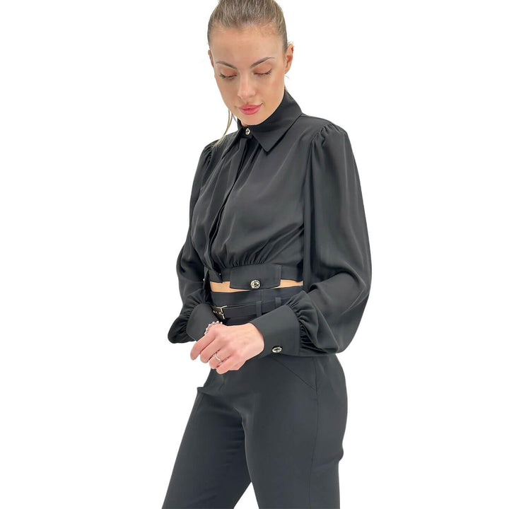 Relish Kugat Women's Shirt, Crop, Decorative Pockets, Black