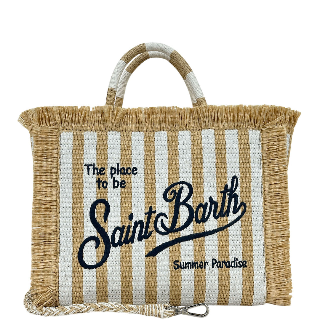 Mc2 Saint Barth Colette Borsa Donna, Effetto Paglia, Righe, Beige