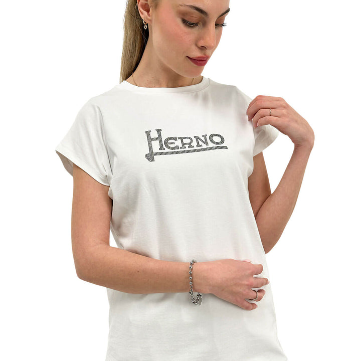 Herno Maglia Donna, T-Shirt Interlock Jersey, Cotone, Bianco