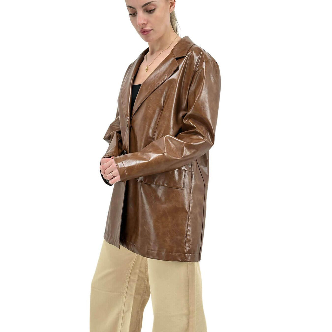 Motel Women's Jacket, Single Breasted, Eco Leather, Brown