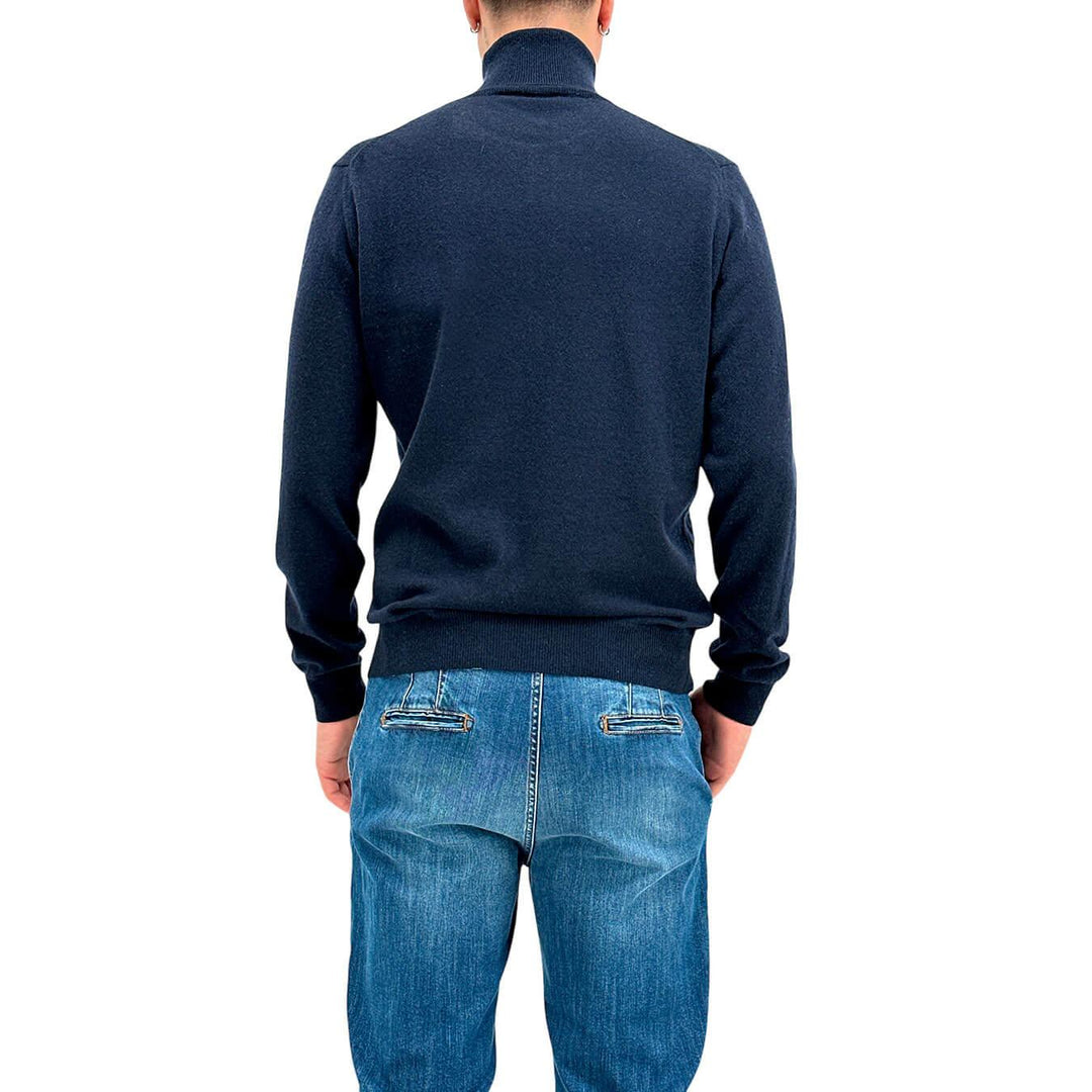 Refabrics Maglia Uomo, Basic, Collo Alto, Cashmere, Blu