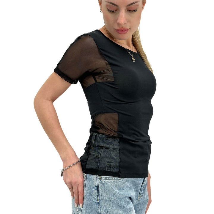 Imperial Maglia Donna, T-Shirt, Lati Trasparenti, Modal, Nero