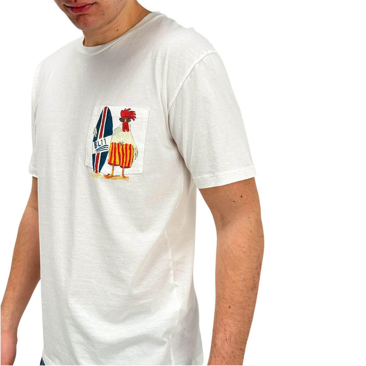 BL.11 Block Eleven Men's T-Shirt, Decorated Pocket, Cotton, White
