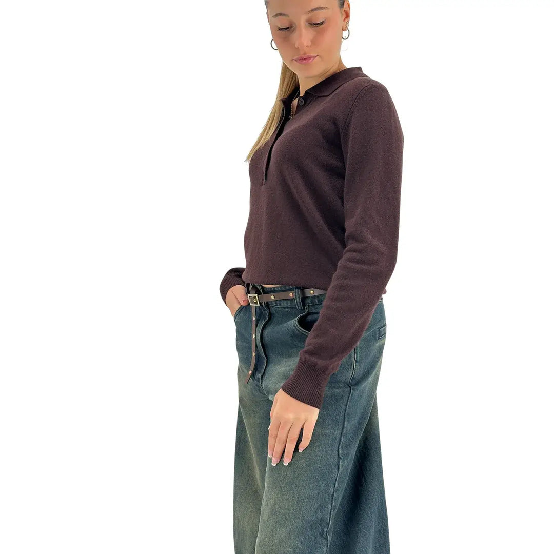 Tensione In, Maglia Polo, Donna, Lana, Marrone