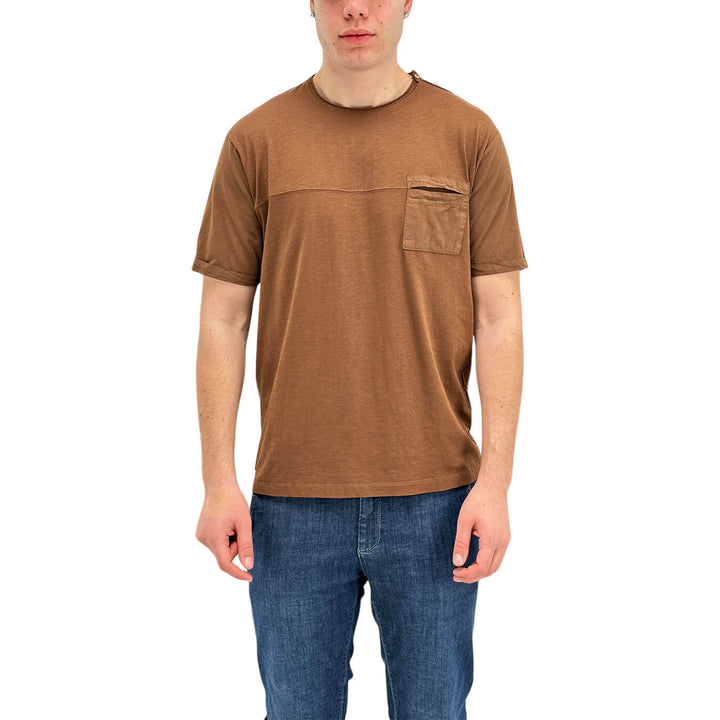 MarKup Men's Sweater, T-Shirt, Crew Neck, Buttons on the Shoulder, Brown