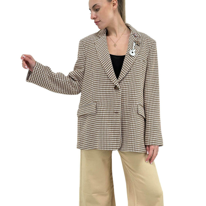 Contact Women's Jacket, Over, Pie de Poule, Revers, Beige